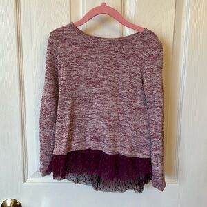 Long sleeve burgundy girls top by Arizon with cute ruffle trim size 5